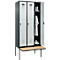 Vestiaire C+P Evolo Plus, 3 compartiments de 300 mm de large, banquette flottante, L 900 x P 815 x H 2120 mm, loquet rotatif, anthracite/gris clair