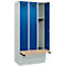 Vestiaire C+P Evolo Plus, 3 compartiments de 300 mm de large, socle, banquette flottante, L 900 x P 815 x H 1950 mm, cylindre, gris clair/bleu gentiane
