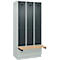 Vestiaire C+P Evolo Plus, 3 compartiments de 300 mm de large, socle, banquette flottante, L 900 x P 815 x H 1950 mm, cylindre, gris clair/gris anthracite