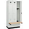 Vestiaire C+P Evolo Plus, 3 compartiments de 300 mm de large, socle, banquette flottante, L 900 x P 815 x H 1950 mm, cylindre, gris clair/gris clair