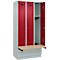 Vestiaire C+P Evolo Plus, 3 compartiments de 300 mm de large, socle, banquette flottante, L 900 x P 815 x H 1950 mm, cylindre, gris clair/rouge rubis