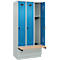 Vestiaire C+P Evolo Plus, 3 compartiments de 300 mm de large, socle, banquette flottante, L 900 x P 815 x H 1950 mm, loquet rotatif, gris clair/bleu clair