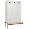 Vestiaire C+P Evolo Plus, 3 compartiments de 400 mm de large, banquette flottante, L 1200 x P 815 x H 2120 mm, cylindre, gris clair/gris clair