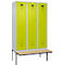 Vestiaire C+P Evolo Plus, 3 compartiments de 400 mm de large, banquette flottante, L 1200 x P 815 x H 2120 mm, cylindre, gris clair/vert clown