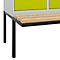 Vestiaire C+P Evolo Plus, 3 compartiments de 400 mm de large, banquette flottante, L 1200 x P 815 x H 2120 mm, loquet rotatif, gris clair/vert clown