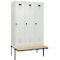 Vestiaire C+P Evolo Plus, 3 compartiments de 400 mm de large, banquette flottante, L 1200 x P 815 x H 2120 mm, verrou rotatif, gris clair/gris clair