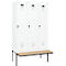 Vestiaire C+P Evolo Plus, 3 compartiments de 400 mm de large, banquette flottante, L 1200 x P 815 x H 2120 mm, verrou tournant, blanc signalisation/blanc trafic