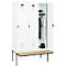 Vestiaire C+P Evolo Plus, 3 compartiments de 400 mm de large, banquette flottante, L 1200 x P 815 x H 2120 mm, verrou tournant, blanc signalisation/blanc trafic