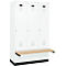 Vestiaire C+P Evolo Plus, 3 compartiments de 400 mm de large, socle, banquette flottante, L 1200 x P 815 x H 1950 mm, cylindre, blanc signalisation/blanc trafic