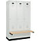 Vestiaire C+P Evolo Plus, 3 compartiments de 400 mm de large, socle, banquette flottante, L 1200 x P 815 x H 1950 mm, cylindre, gris clair/gris clair