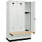 Vestiaire C+P Evolo Plus, 3 compartiments de 400 mm de large, socle, banquette flottante, L 1200 x P 815 x H 1950 mm, cylindre, gris clair/gris clair
