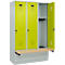 Vestiaire C+P Evolo Plus, 3 compartiments de 400 mm de large, socle, banquette flottante, L 1200 x P 815 x H 1950 mm, loquet rotatif, gris clair/vert clown