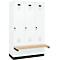 Vestiaire C+P Evolo Plus, 3 compartiments de 400 mm de large, socle, banquette flottante, L 1200 x P 815 x H 1950 mm, verrou rotatif, blanc signalisation/blanc trafic