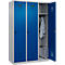 Vestiaire C+P Evolo Plus, 3 compartiments, largeur 400 mm, fermeture rotative, butée soft, L 1.200 x P 500 x H 1.850 m, aluminium blanc/bleu gentiane