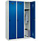 Vestiaire C+P Evolo Plus, 3 compartiments, largeur 400 mm, fermeture rotative, butée soft, L 1.200 x P 500 x H 1.850 m, gris clair/bleu gentiane