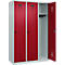 Vestiaire C+P Evolo Plus, 3 compartiments, largeur 400 mm, fermeture rotative, butée soft, L 1.200 x P 500 x H 1.850 m, gris clair/rouge rubis