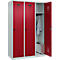 Vestiaire C+P Evolo Plus, 3 compartiments, largeur 400 mm, fermeture rotative, butée soft, L 1.200 x P 500 x H 1.850 m, gris clair/rouge rubis