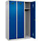 Vestiaire C+P Evolo Plus, 3 compartiments, largeur 400 mm, serrure à cylindre, butée soft, L 1.200 x P 500 x H 1.850 m, aluminium blanc/bleu gentiane