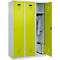 Vestiaire C+P Evolo Plus, 3 compartiments, largeur 400 mm, serrure à cylindre, butée soft, L 1.200 x P 500 x H 1.850 m, gris clair/vert clown