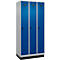 Vestiaire C+P Evolo Plus, 3 compartiments, largeur de compartiment 300 mm, avec socle, butée à droite, butée Soft, anti-effraction, L 900 x P 500 x H 1950 mm, fermeture de sécurité à pêne rotatif, aluminium blanc RAL 9006/bleu enzyme RAL 5010