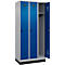 Vestiaire C+P Evolo Plus, 3 compartiments, largeur de compartiment 300 mm, avec socle, butée à droite, butée Soft, anti-effraction, L 900 x P 500 x H 1950 mm, fermeture de sécurité à pêne rotatif, aluminium blanc RAL 9006/bleu enzyme RAL 5010