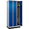 Vestiaire C+P Evolo Plus, 3 compartiments, largeur de compartiment 300 mm, avec socle, butée à droite, butée Soft, anti-effraction, L 900 x P 500 x H 1950 mm, fermeture de sécurité à pêne rotatif, aluminium blanc RAL 9006/bleu enzyme RAL 5010