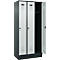 Vestiaire C+P Evolo Plus, 3 compartiments, largeur de compartiment 300 mm, avec socle, butée à droite, butée Soft, anti-effraction, L 900 x P 500 x H 1950 mm, fermeture de sécurité à pêne rotatif, gris anthracite RAL 7016/gris clair RAL 7035