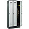 Vestiaire C+P Evolo Plus, 3 compartiments, largeur de compartiment 300 mm, avec socle, butée à droite, butée Soft, anti-effraction, L 900 x P 500 x H 1950 mm, fermeture de sécurité à pêne rotatif, gris anthracite RAL 7016/gris clair RAL 7035