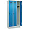 Vestiaire C+P Evolo Plus, 3 compartiments, largeur de compartiment 300 mm, avec socle, butée à droite, butée Soft, anti-effraction, L 900 x P 500 x H 1950 mm, fermeture de sécurité à pêne rotatif, gris clair RAL 7035/bleu clair RAL 5012