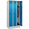 Vestiaire C+P Evolo Plus, 3 compartiments, largeur de compartiment 300 mm, avec socle, butée à droite, butée Soft, anti-effraction, L 900 x P 500 x H 1950 mm, fermeture de sécurité à pêne rotatif, gris clair RAL 7035/bleu clair RAL 5012