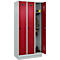 Vestiaire C+P Evolo Plus, 3 compartiments, largeur de compartiment 300 mm, avec socle, butée à droite, butée Soft, anti-effraction, L 900 x P 500 x H 1950 mm, fermeture de sécurité à pêne rotatif, gris clair RAL 7035/rouge rubis RAL 3003