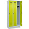 Vestiaire C+P Evolo Plus, 3 compartiments, largeur de compartiment 300 mm, avec socle, butée à droite, butée Soft, anti-effraction, L 900 x P 500 x H 1950 mm, fermeture de sécurité à pêne rotatif, gris clair RAL 7035/vert clown RAL 1108060