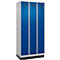 Vestiaire C+P Evolo Plus, 3 compartiments, largeur de compartiment 300 mm, avec socle, butée à droite, butée Soft, anti-effraction, L 900 x P 500 x H 1950 mm, serrure à cylindre, aluminium blanc RAL 9006/bleu enzyme RAL 5010