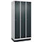 Vestiaire C+P Evolo Plus, 3 compartiments, largeur de compartiment 300 mm, avec socle, butée à droite, butée Soft, anti-effraction, L 900 x P 500 x H 1950 mm, serrure à cylindre, aluminium blanc RAL 9006/gris anthracite RAL 7016
