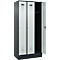 Vestiaire C+P Evolo Plus, 3 compartiments, largeur de compartiment 300 mm, avec socle, butée à droite, butée Soft, anti-effraction, L 900 x P 500 x H 1950 mm, serrure à cylindre, gris anthracite RAL 7016/gris clair RAL 7035