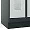 Vestiaire C+P Evolo Plus, 3 compartiments, largeur de compartiment 300 mm, avec socle, butée à droite, butée Soft, anti-effraction, L 900 x P 500 x H 1950 mm, serrure à cylindre, gris anthracite RAL 7016/gris clair RAL 7035