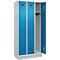Vestiaire C+P Evolo Plus, 3 compartiments, largeur de compartiment 300 mm, avec socle, butée à droite, butée Soft, anti-effraction, L 900 x P 500 x H 1950 mm, serrure à cylindre, gris clair RAL 7035/bleu clair RAL 5012