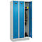 Vestiaire C+P Evolo Plus, 3 compartiments, largeur de compartiment 300 mm, avec socle, butée à droite, butée Soft, anti-effraction, L 900 x P 500 x H 1950 mm, serrure à cylindre, gris clair RAL 7035/bleu clair RAL 5012