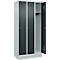 Vestiaire C+P Evolo Plus, 3 compartiments, largeur de compartiment 300 mm, avec socle, butée à droite, butée Soft, anti-effraction, L 900 x P 500 x H 1950 mm, serrure à cylindre, gris clair RAL 7035/gris anthracite RAL 7016