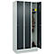 Vestiaire C+P Evolo Plus, 3 compartiments, largeur de compartiment 300 mm, avec socle, butée à droite, butée Soft, anti-effraction, L 900 x P 500 x H 1950 mm, serrure à cylindre, gris clair RAL 7035/gris anthracite RAL 7016