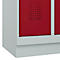 Vestiaire C+P Evolo Plus, 3 compartiments, largeur de compartiment 300 mm, avec socle, butée à droite, butée Soft, anti-effraction, L 900 x P 500 x H 1950 mm, serrure à cylindre, gris clair RAL 7035/rouge rubis RAL 3003