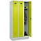 Vestiaire C+P Evolo Plus, 3 compartiments, largeur de compartiment 300 mm, avec socle, butée à droite, butée Soft, anti-effraction, L 900 x P 500 x H 1950 mm, serrure à cylindre, gris clair RAL 7035/vert clown RAL 1108060