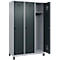 Vestiaire C+P Evolo Plus, 3 compartiments, largeur de compartiment 400 mm, avec pieds, butée à droite, butée Soft, anti-effraction, L 1200 x P 500 x H 1950 mm, fermeture de sécurité à pêne rotatif, aluminium blanc RAL 9006/gris anthracite RAL 7016