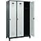 Vestiaire C+P Evolo Plus, 3 compartiments, largeur de compartiment 400 mm, avec pieds, butée à droite, butée Soft, anti-effraction, L 1200 x P 500 x H 1950 mm, fermeture de sécurité à pêne rotatif, gris anthracite RAL 7016/gris clair RAL 7035