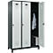Vestiaire C+P Evolo Plus, 3 compartiments, largeur de compartiment 400 mm, avec pieds, butée à droite, butée Soft, anti-effraction, L 1200 x P 500 x H 1950 mm, fermeture de sécurité à pêne rotatif, gris anthracite RAL 7016/gris clair RAL 7035