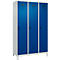 Vestiaire C+P Evolo Plus, 3 compartiments, largeur de compartiment 400 mm, avec pieds, butée à droite, butée Soft, anti-effraction, L 1200 x P 500 x H 1950 mm, fermeture de sécurité à pêne rotatif, gris clair RAL 7035/bleu enzyme RAL 5010