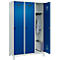Vestiaire C+P Evolo Plus, 3 compartiments, largeur de compartiment 400 mm, avec pieds, butée à droite, butée Soft, anti-effraction, L 1200 x P 500 x H 1950 mm, fermeture de sécurité à pêne rotatif, gris clair RAL 7035/bleu enzyme RAL 5010