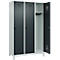 Vestiaire C+P Evolo Plus, 3 compartiments, largeur de compartiment 400 mm, avec pieds, butée à droite, butée Soft, anti-effraction, L 1200 x P 500 x H 1950 mm, fermeture de sécurité à pêne rotatif, gris clair RAL 7035/gris anthracite RAL 7016