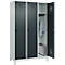 Vestiaire C+P Evolo Plus, 3 compartiments, largeur de compartiment 400 mm, avec pieds, butée à droite, butée Soft, anti-effraction, L 1200 x P 500 x H 1950 mm, fermeture de sécurité à pêne rotatif, gris clair RAL 7035/gris anthracite RAL 7016