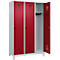 Vestiaire C+P Evolo Plus, 3 compartiments, largeur de compartiment 400 mm, avec pieds, butée à droite, butée Soft, anti-effraction, L 1200 x P 500 x H 1950 mm, fermeture de sécurité à pêne rotatif, gris clair RAL 7035/rouge rubis RAL 3003